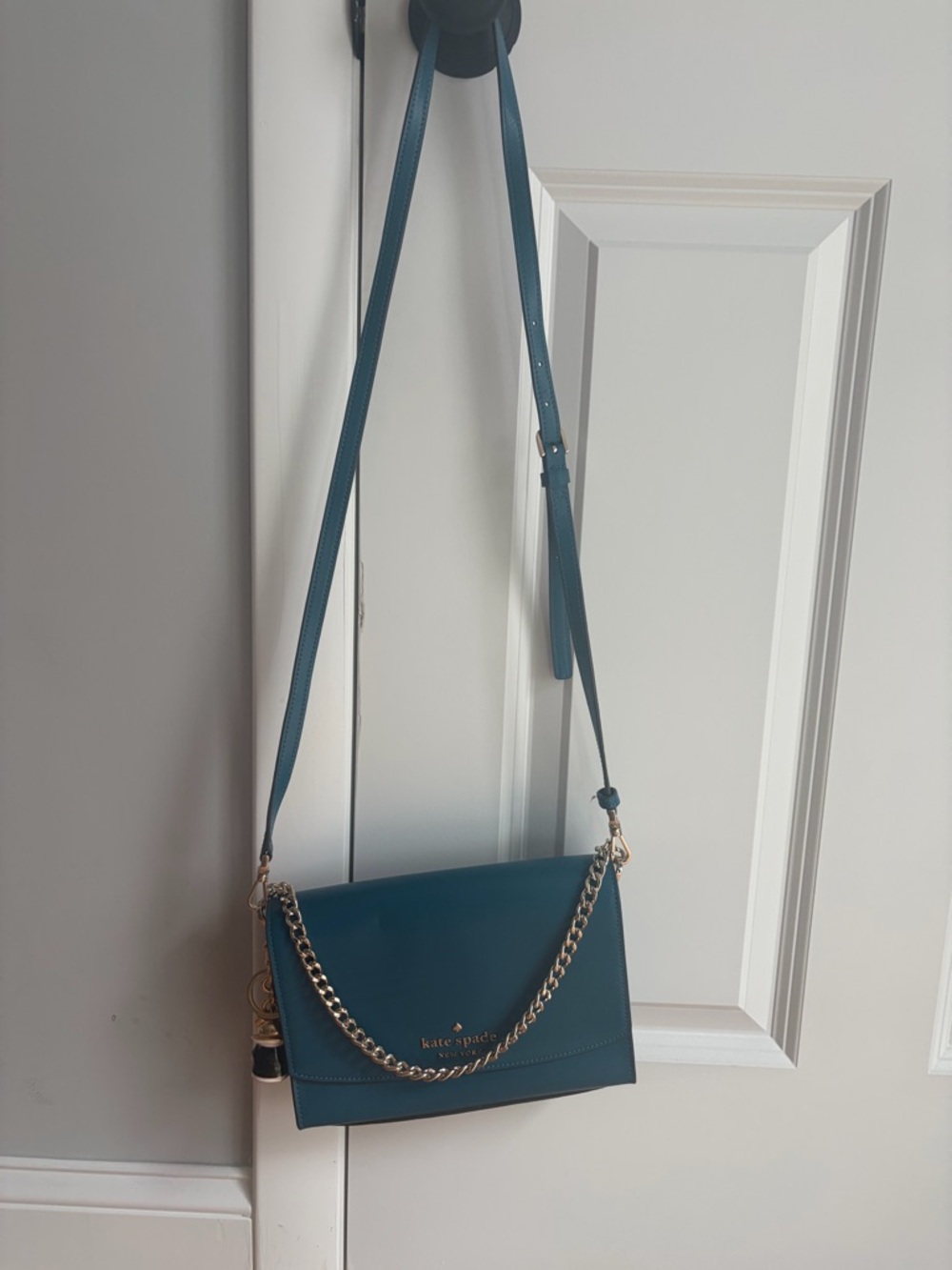 kate spade Teal Crossbody with Gold Chain Accent
